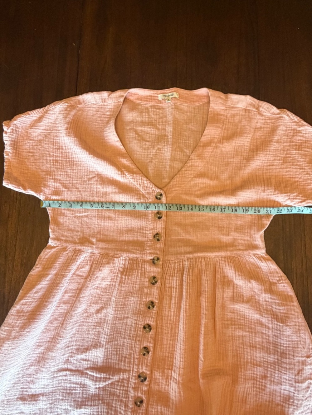 Madewell Pink Lightspun Button Front Minidress Gauzy Beachy, Size Medium - Picture 10 of 10